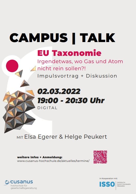 Plakat des Campus|Talk mit dem Thema “EU Taxonomie – Irgendwas, wo Gas und Atom nicht rein soll?!”